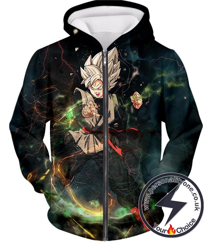 Dragon Ball Super Cool Super Saiyan White Goku Black Amazing Action Zip Up Hoodie